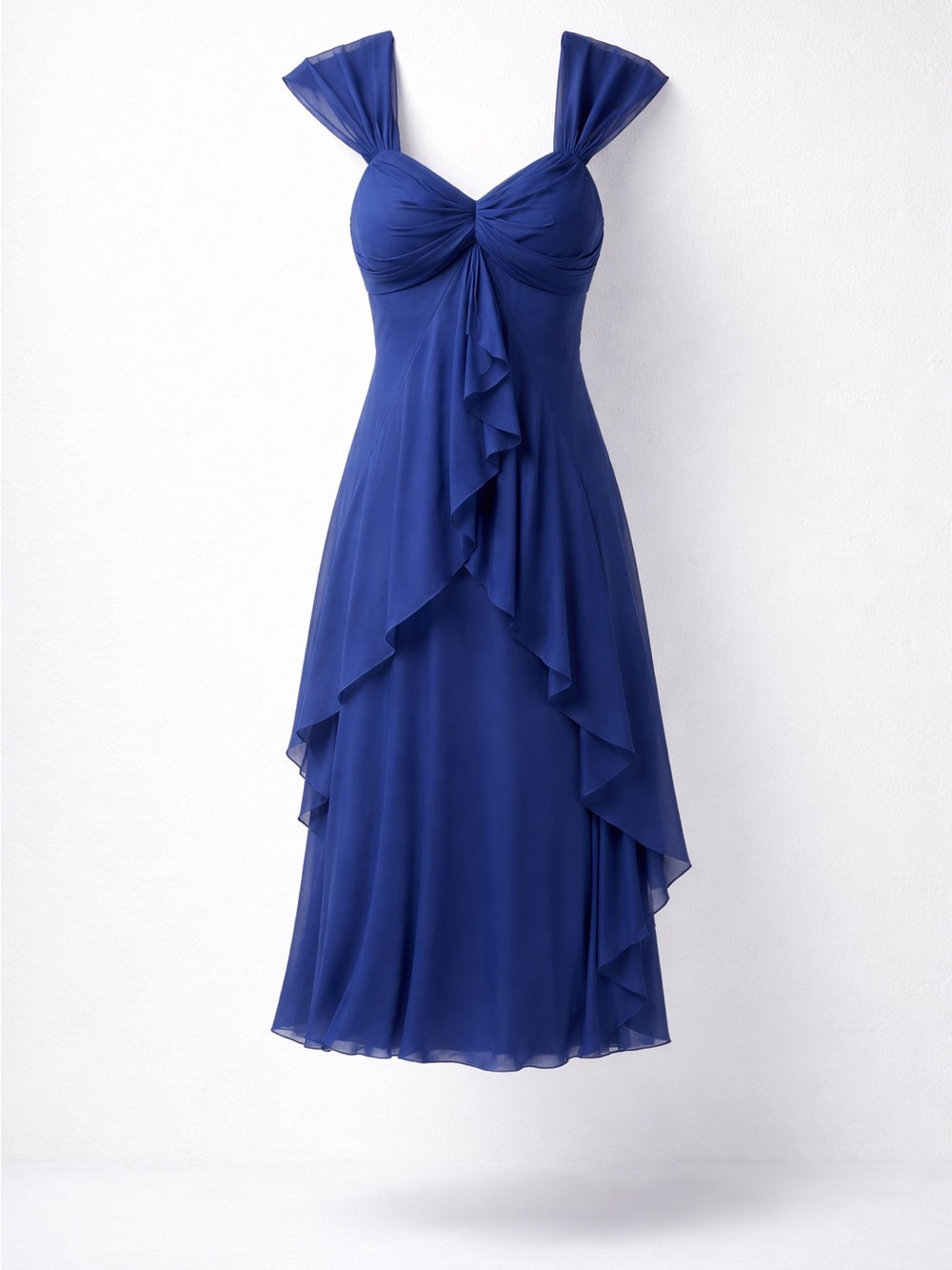 Elegant Royal Blue Ruffle-Detail Women's Dress Sz L